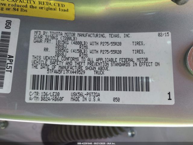 5TFAW5F17FX449529 Toyota Tundra Platinum 5.7l V8