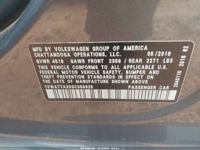 1VWAT7A30GC059925 Volkswagen Passat