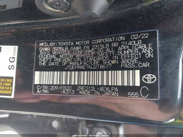 JTDEPMAE1NJ218677 Toyota COROLLA LE