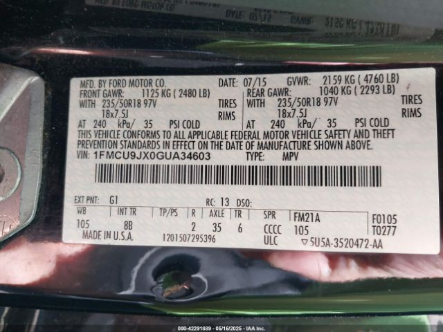 1FMCU9JX0GUA34603 Ford Escape Titanium