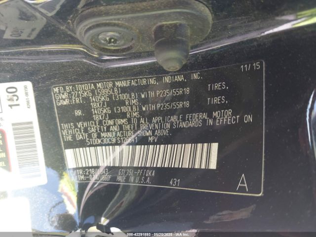 5TDDK3DC9FS126641 Toyota Sienna Xle/limited