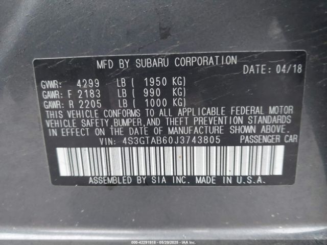4S3GTAB60J3743805 Subaru Impreza