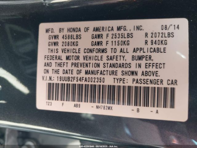 19UUB2F54FA002350 Acura Tlx V6 Tech