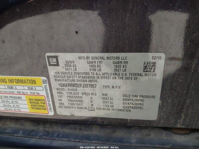 1GKKRRKD2FJ287657 GMC llt