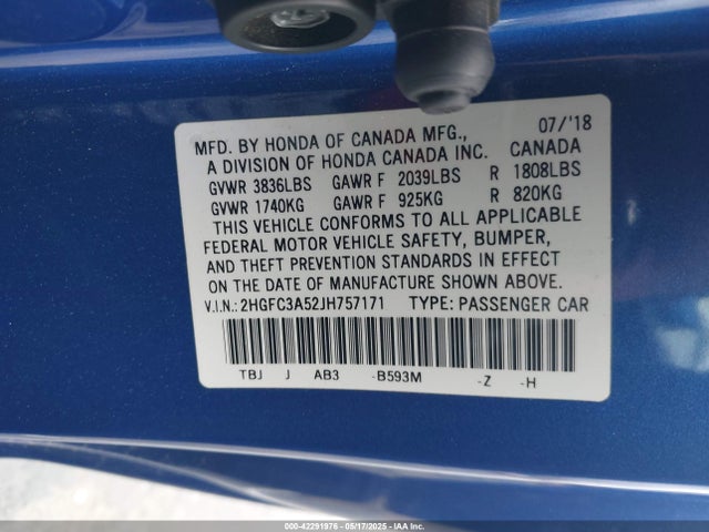Honda l15b7 2018 2HGFC3A52JH757171 Image 9