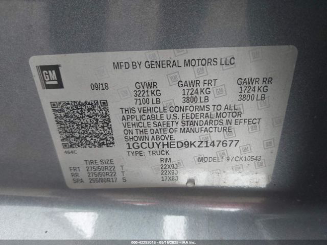 1GCUYHED9KZ147677 Chevrolet Silverado 1500 High Country