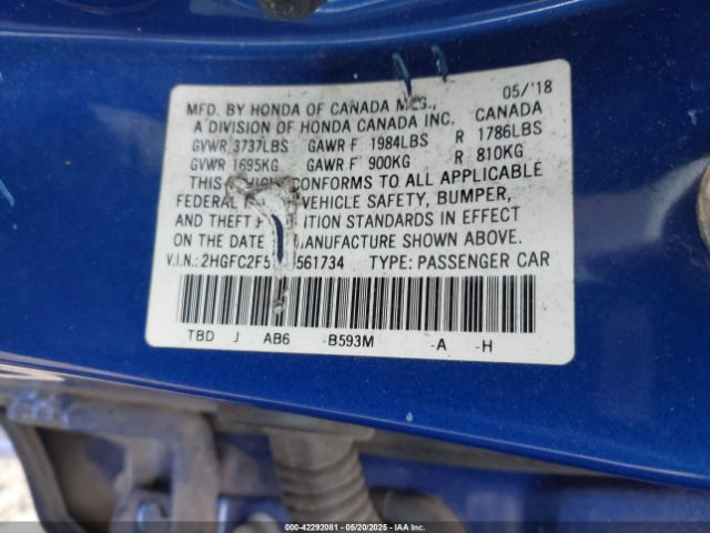 2018 HONDA CIVIC 2HGFC2F50JH561734 Photo 8