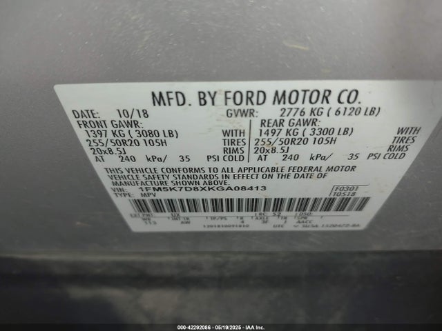 Ford EXPLORER XLT 2019 1FM5K7D8XKGA08413 Image 9