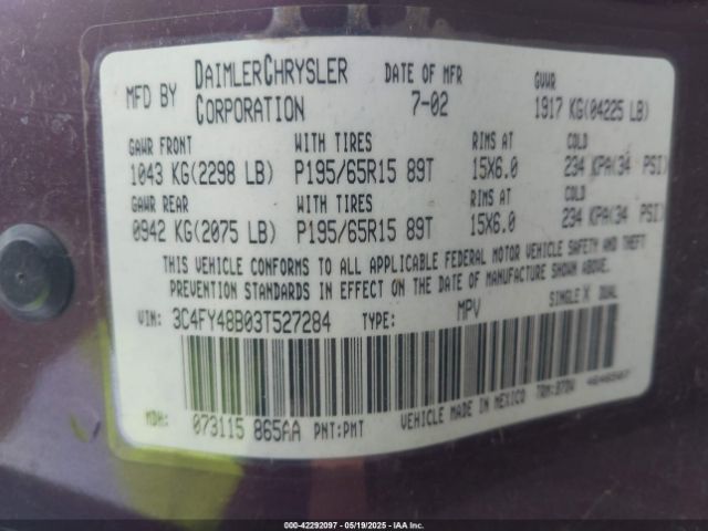 2003 CHRYSLER PT CRUISER 3C4FY48B03T527284 Photo 8