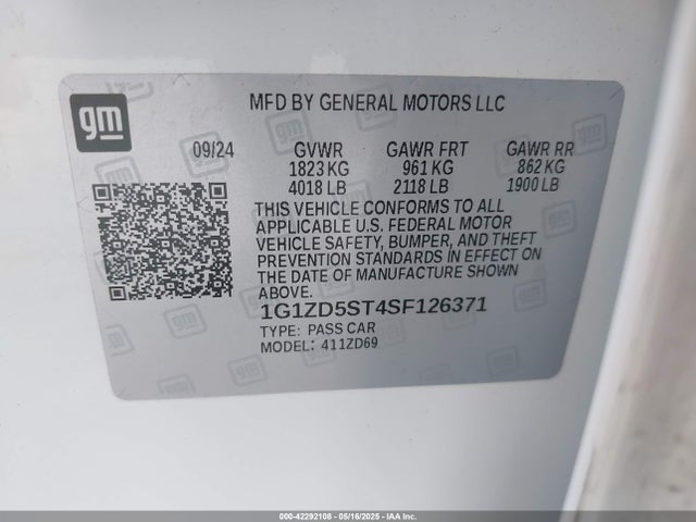 1G1ZD5ST4SF126371 Chevrolet Malibu Fwd 1lt