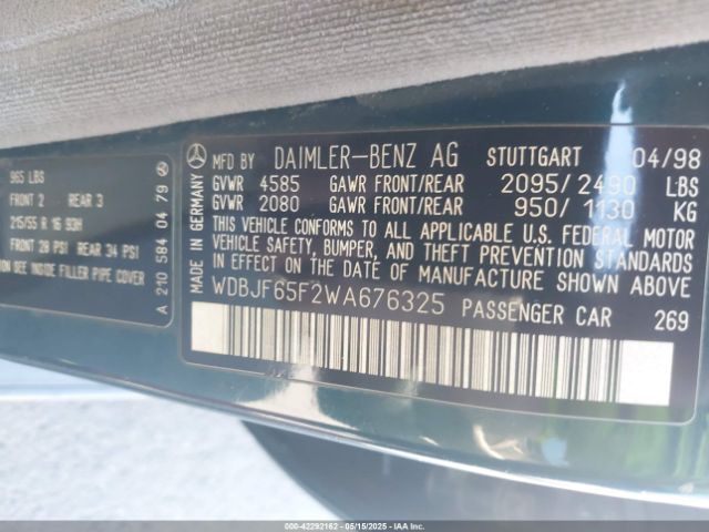 1998 MERCEDES-BENZ E 320 WDBJF65F2WA676325 Photo 8