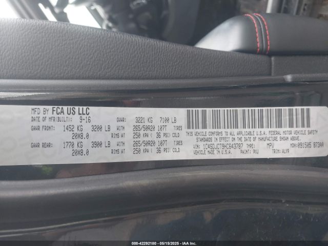 1C4SDJCT9HC643787 Dodge Durango R/t Awd