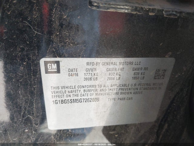 1G1BG5SM5G7262009 Chevrolet le2 - di: direct injection, alum, vvt, gen i, gmna
