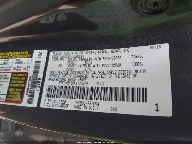 5TFHY5F15KX777874 Toyota Tundra Limited 5.7l V8