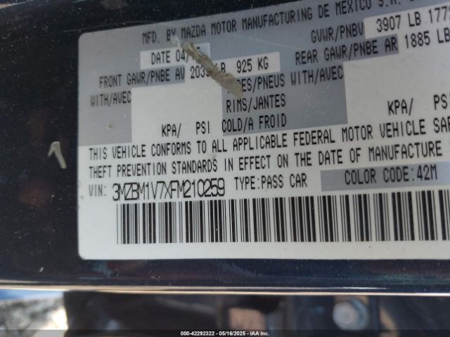 3MZBM1V7XFM210259 Mazda Mazda3 I Touring