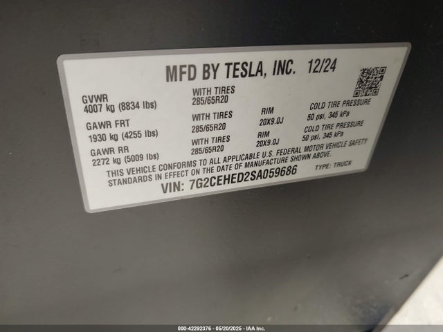 2025 TESLA CYBERTRUCK 7G2CEHED2SA059686 Photo 8