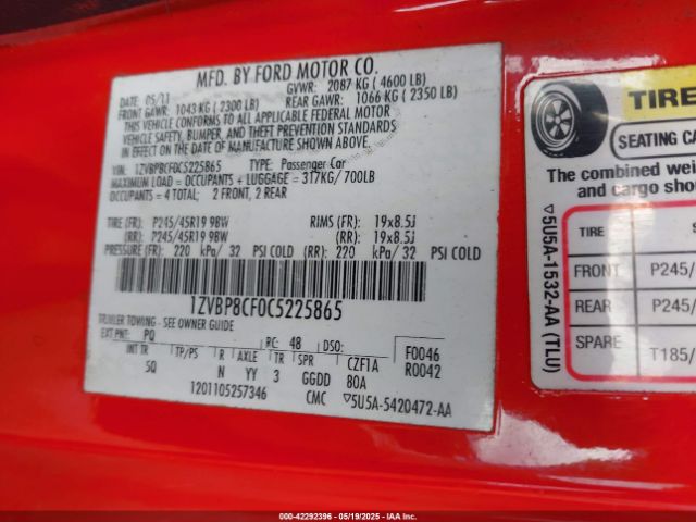 2012 FORD MUSTANG 1ZVBP8CF0C5225865 Photo 8