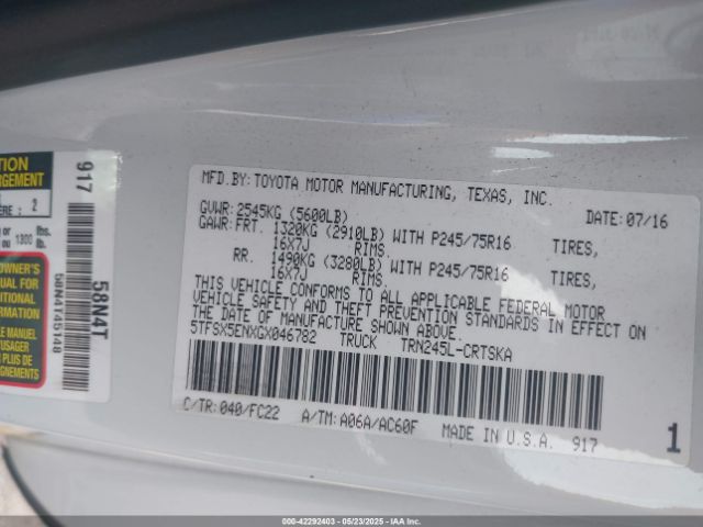 5TFSX5ENXGX046782 Toyota Tacoma Sr5