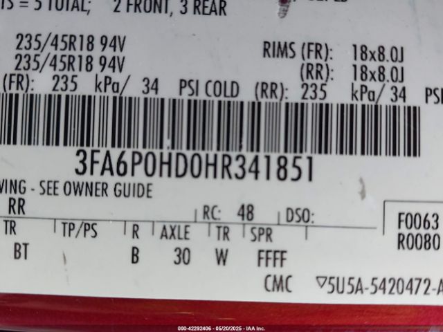 2017 FORD FUSION 3FA6P0HD0HR341851 Photo 8