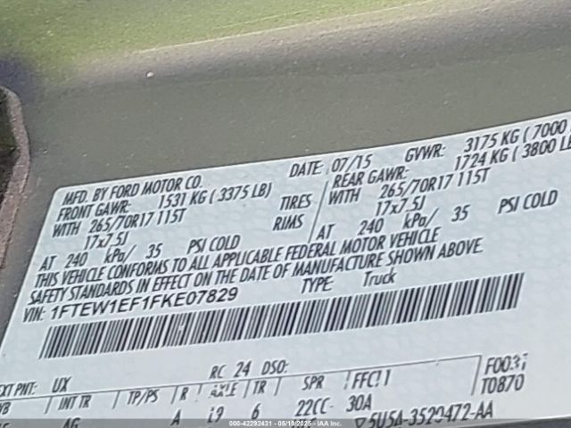 1FTEW1EF1FKE07829 Ford F-150 Xl