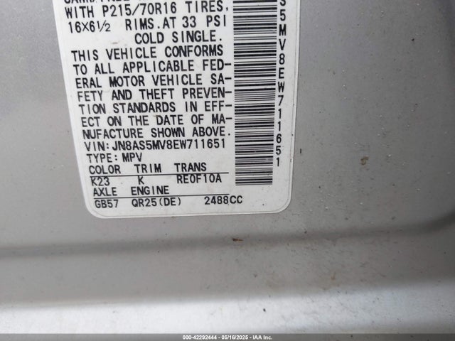 JN8AS5MV8EW711651 Nissan Rogue Select