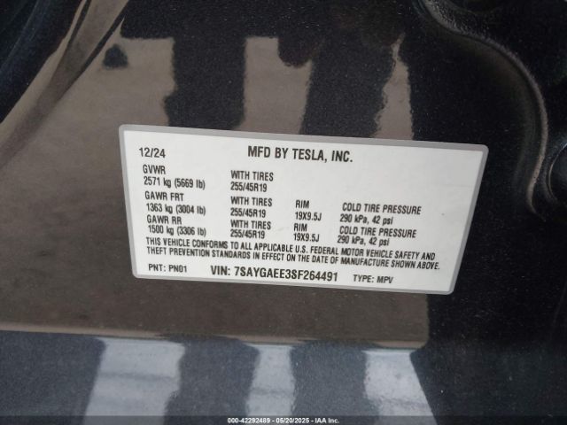 7SAYGAEE3SF264491 Tesla Model Y Long Range Dual Motor All-wheel Drive