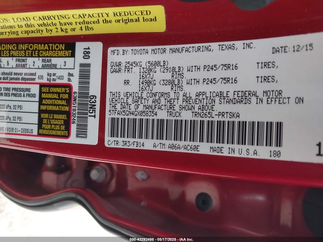 5TFAX5GN4GX058354 Toyota 2tr-fe