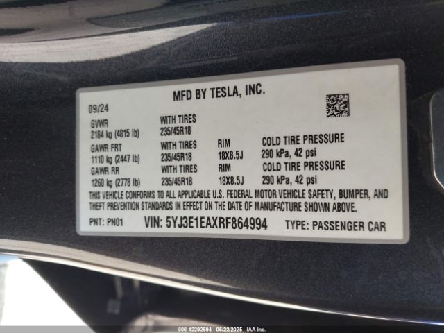 5YJ3E1EAXRF864994 Tesla 2024