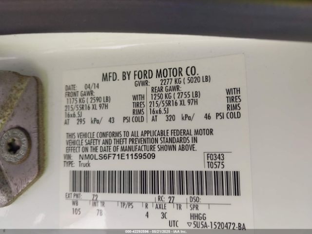 NM0LS6F71E1159509 Ford Transit Connect Xlt