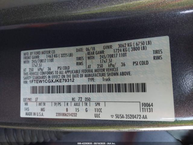 1FTEW1CGXJKE79312 Ford F-150 Xlt
