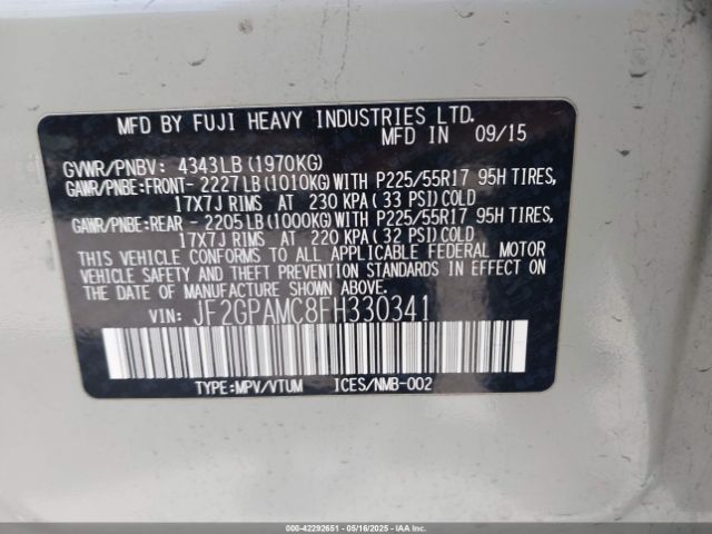 JF2GPAMC8FH330341 Subaru Xv Crosstrek 2.0i Limited