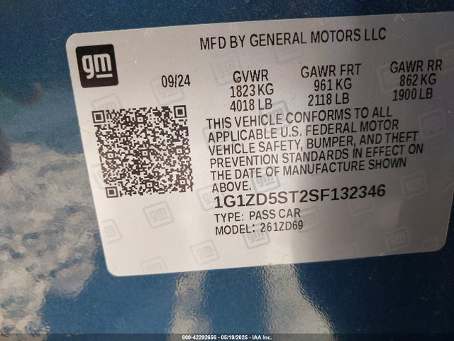 1G1ZD5ST2SF132346 Chevrolet Malibu Fwd 1lt