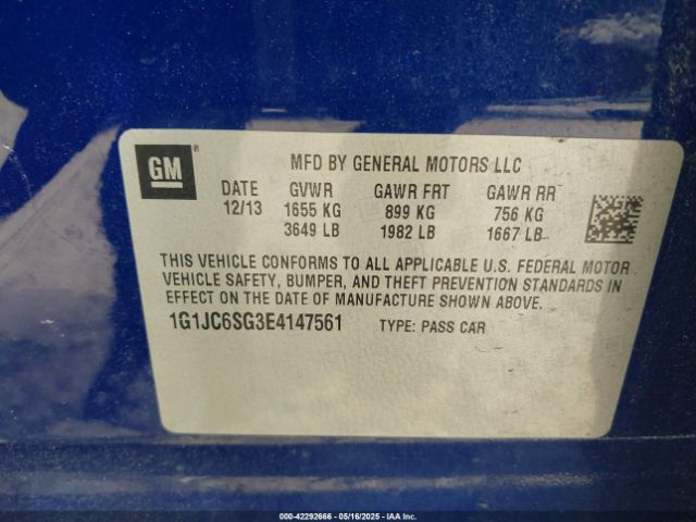1G1JC6SG3E4147561 Chevrolet Sonic Lt Auto