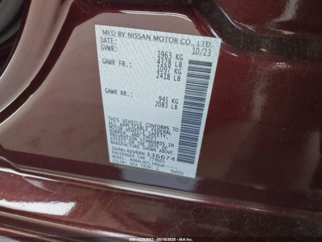 1N4BL4DV6RN336674 Nissan Altima Sv Fwd
