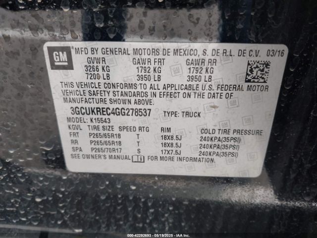 3GCUKREC4GG278537 Chevrolet l83 - sidi, vvt, afm, e85 max, aluminum