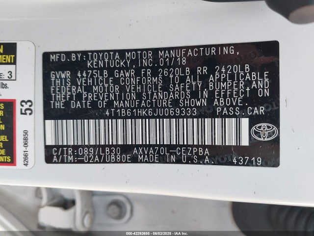 4T1B61HK6JU069333 Toyota a25a-fks