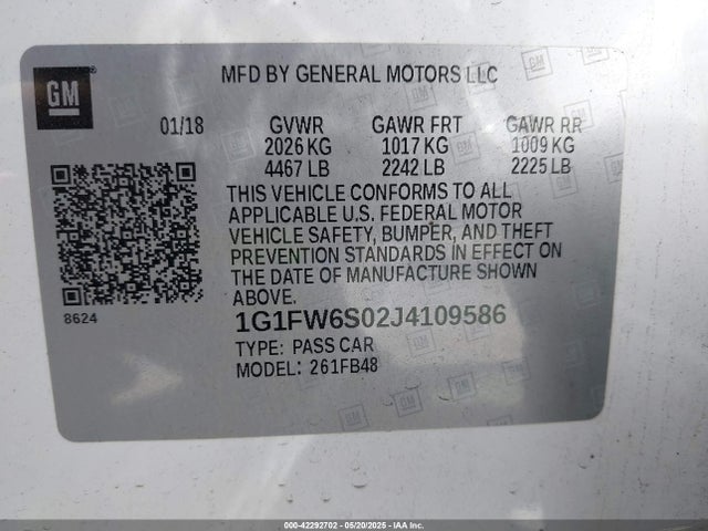 1G1FW6S02J4109586 Chevrolet 2018