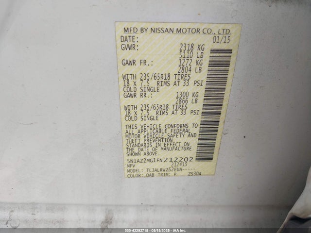 5N1AZ2MG1FN212202 Nissan MURANO SL