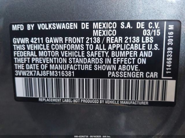 3VW2K7AJ8FM316381 Volkswagen Jetta