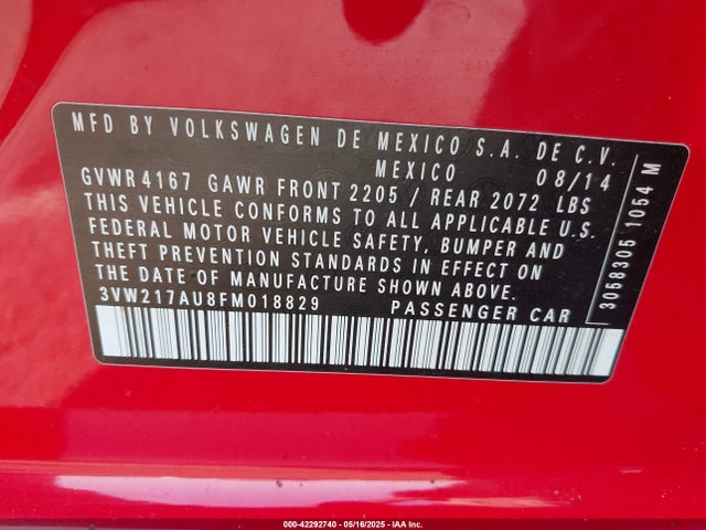 Volkswagen 2015 2015 3VW217AU8FM018829 Image 9
