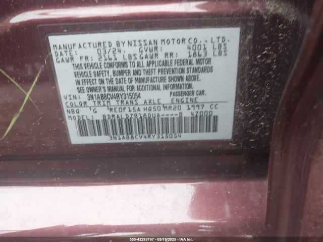 3N1AB8CV4RY315054 Nissan Sentra Sv Xtronic Cvt