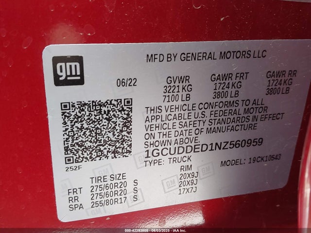 1GCUDDED1NZ560959 Chevrolet l84