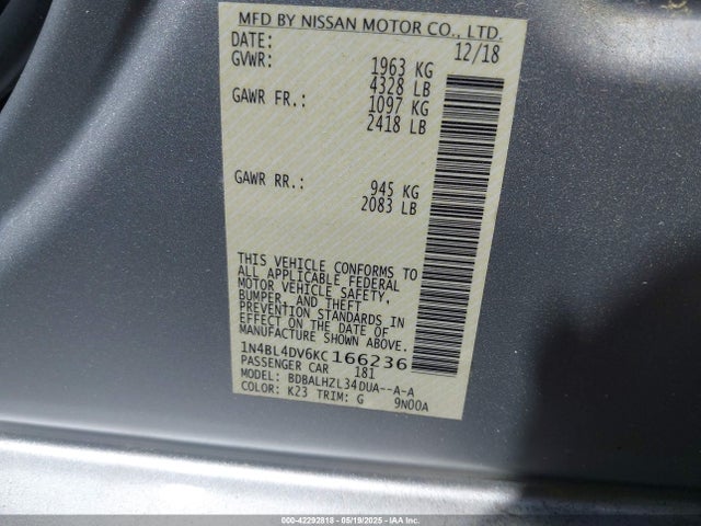 Nissan Altima 2.5 Sv 2019 1N4BL4DV6KC166236 Image 9