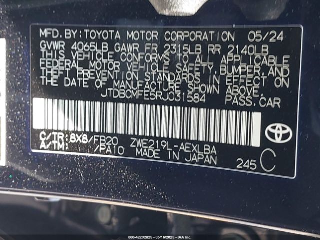 JTDBCMFE5RJ031584 Toyota Corolla Hybrid Le