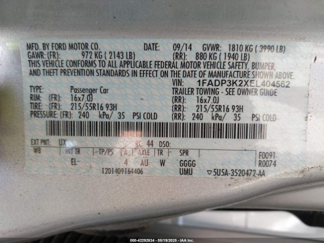1FADP3K2XEL404562 Ford FOCUS SE