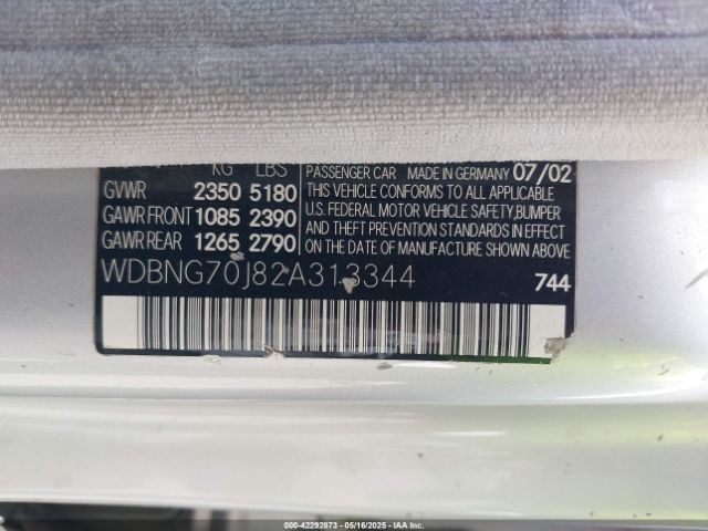 2002 MERCEDES-BENZ S 430 WDBNG70J82A313344 Photo 8