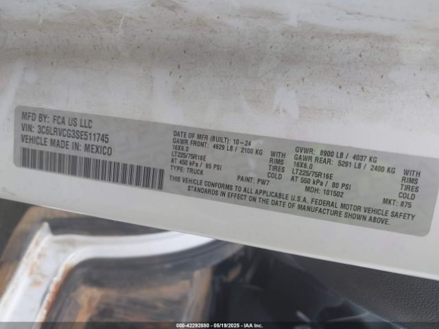 3C6LRVCG3SE511745 RAM Promaster 2500 Tradesman High Roof 136 Wb W/pass Seat