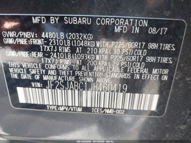 JF2SJABC1JH460419 Subaru naturally aspirated u5