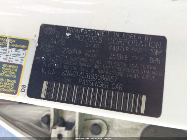 KNAGT4L31G5086657 KIA Optima Lx