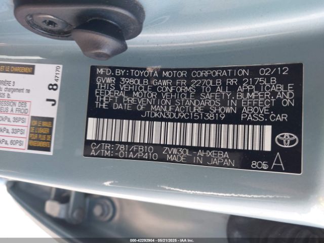 2012 TOYOTA PRIUS JTDKN3DU9C1513819 Photo 8
